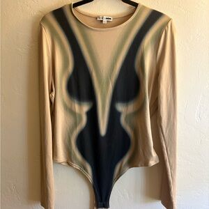 Fashion Nova Beige Bodysuit with Black Abstract Graphic